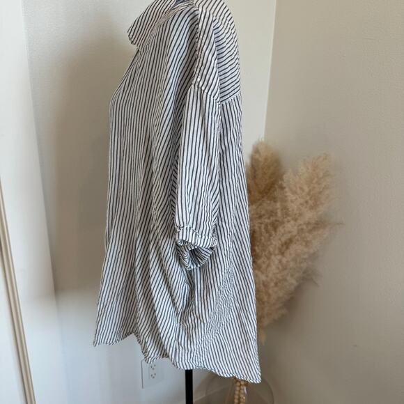 Vineyard Vines Blue White Striped Button Up Cotton Short Sleeve Top XL-Preppy - Picture 6 of 11